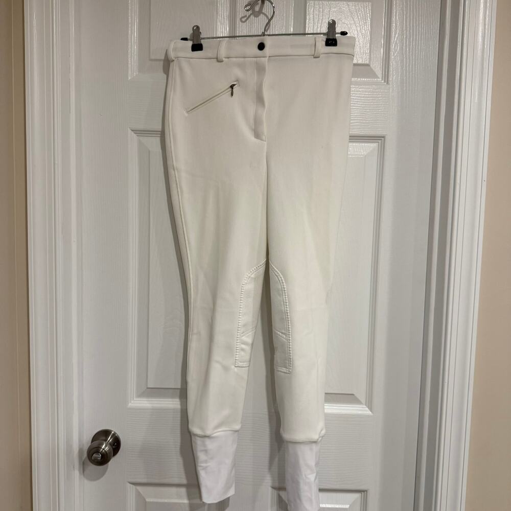 TuffRider Women's Front Zip Knee Patch Breeches White Size 30 NWT Equestrian